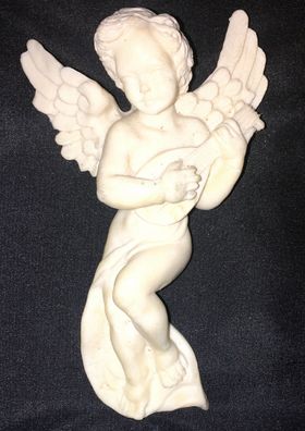 Weißer Engel mit Mandoline zum Aufhängen 14 x 9 cm, Polyresin
