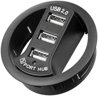 3-fach USB 2.0 Hi-Speed Einbau-HUB/ Verteilerzum Einbau in 60 mm Tischdurchführ...
