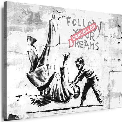 Leinwand Bilder BANKSY Graffiti Street kämpfen Junge Kunstdruck Wandbilder