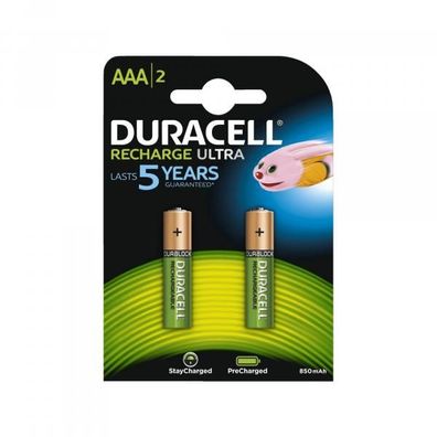 Duracell HR03 AAA Micro-Akku, 2er Pack, 1,2V, 900mAh