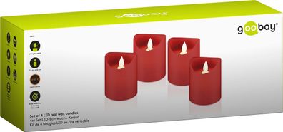 4er Set LED Echtwachs Kerzen, rot - d= 7,5cm - Höhe 10cm
