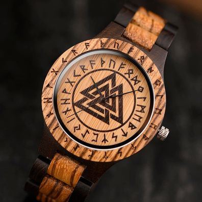 Armbanduhr Holz Valknut Wotansknoten Wikinger Vikings