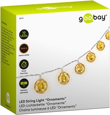 10er LED Batterie Lichterkette "Ornamente" - Timer Funktion warm-weiß