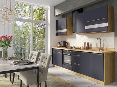Küche Küchenzeile Glamour blau 260cm -- MEGA DEAL !!