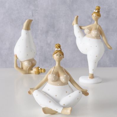 Deko Figuren Yoga Ladies Set Kunstharz Skulpturen Beige Weiß 22cm 3 Stück im Set