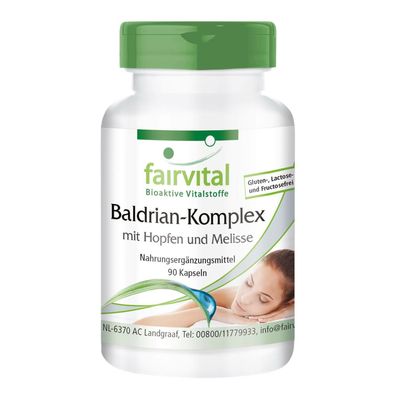 Baldrian Komplex mit Hopfen + Melisse - 90 Kapseln hochdosiert vegan - fairvital