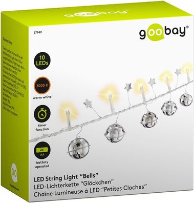 10er LED Batterie Lichterkette "Glöckchen" - Timer Funktion warm-weiß