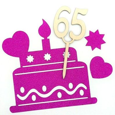 Cake Topper Holz 65. Geburtstag Geburtstagszahl Tortenstecker Torte Deko DIY