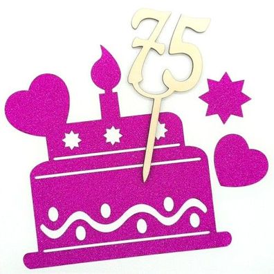 Cake Topper Holz 75. Geburtstag Geburtstagszahl Tortenstecker Torte Deko DIY