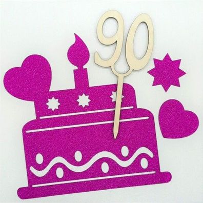 Cake Topper Holz 90. Geburtstag Geburtstagszahl Tortenstecker Torte Deko DIY