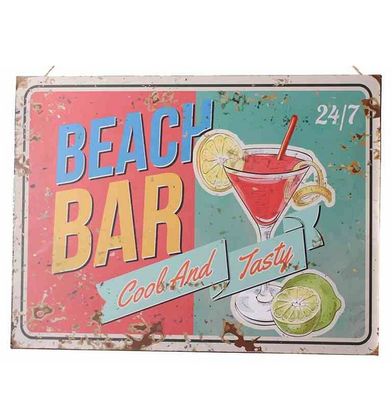 Blechschild, Wandschild, Beach Bar, Werbeschild Coole Cocktails 30x40 cm