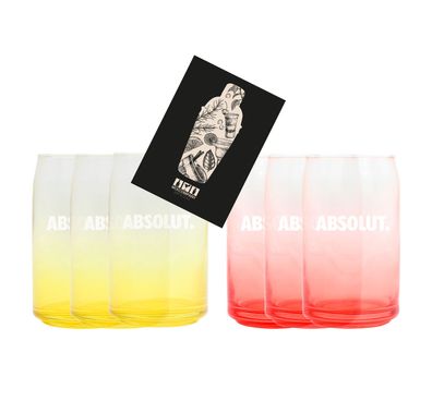 Absolut Vodka 6er Set Longdrink Glas Tumbler farbig - Gelb und Rot