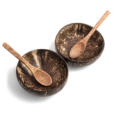 Coconut Bowl Schüssel mit Löffel 2er Set Vegan Buddha Bowl Kokosnuss Schale