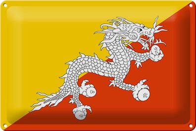 Blechschild Flagge Bhutan 30x20 cm Flag of Bhutan Deko Schild tin sign