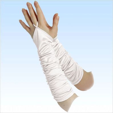 Elegante geraffte Handschuhe Weiß Fingerlos für Abendgarderobe Partys Kostüme