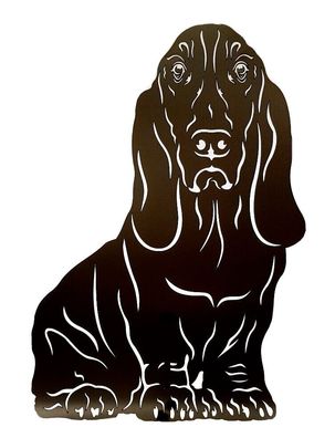 Figur Basset Hound Höhe 60 cm blank Gartenfigur Hundefigur Hund mit Stecker