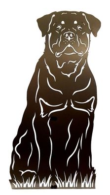 Figur Rottweiler 80 cm blank Gartenfigur Gartenstecker Hund mit Stecker Rotti