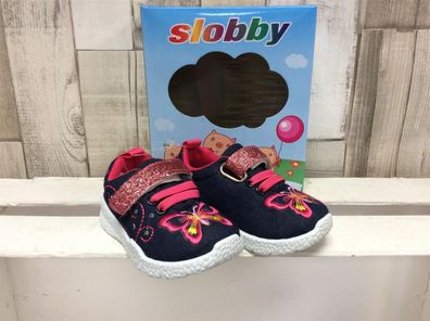 slobby Kinder Klett-Schuh dunkelblau mit rosa Schmetterling