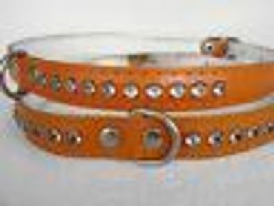 Hundehalsband - Halsband, Halsumfang 29,5-37,5 cm, Echt LEDER + Strass, Orange