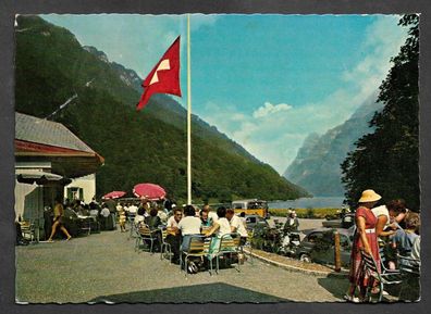 Postkarte Schweiz Klöntaler See Hotel Restaurant Vorauen gelaufen