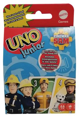 Mattel Games HFC80 Uno Junior Feuerwehrmann Sam 56 Spielkarten 3 Schwierigkeitss