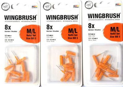 3x 8 Bürstenaufsätze Aufsätze ISO 3 &Oslash; 0,5 mm M/ L Orange Wingbrush NEU