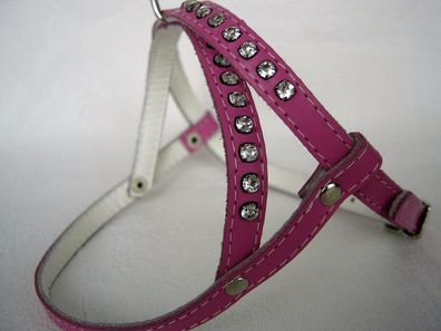 Pink Hundegeschirr - Geschirr, Brustumfang 27-32 cm, Leder + Strass (17-3-2-09)