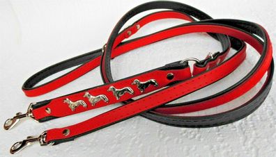 DACKEL Hundeleine - Leine - 220cm/13mm Echt Leder Rot 3xVerstellbar 1378