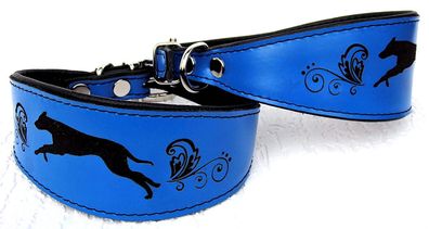 Windhund Galgo Halsband, Halsumfang 40-50cm, Echt Leder + BLAU (312-786)