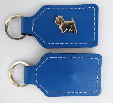 WESTIE - Schlüsselanhänger Metallaplikationen, Echt LEDER - BLAU