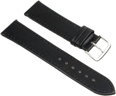Ersatzband Uhrenarmband Leder schwarz mit Ton-in-Ton-Ziernaht 25607S