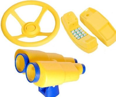 Spielturmzubehör 3in1 SET Lenkrad + Telefon + Fernglas gelb Spielhaus Spielturm