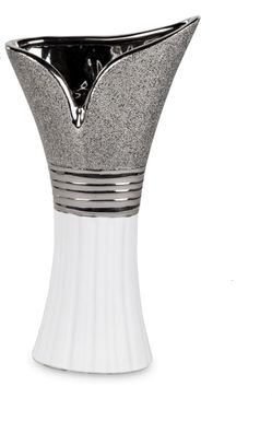 Dekorative Blumenvase Vase 40cm weiss-silber