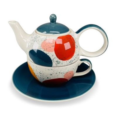 Tea for one Set Serie Lynnear Keramik, 4-teilig 1 Teekanne + 1 Deckel, 1 Teetasse und
