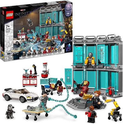 LEGO 76216 Marvel Iron Mans Werkstatt mit Anzügen, Spielzeug zum Bauen, Avengers-S...