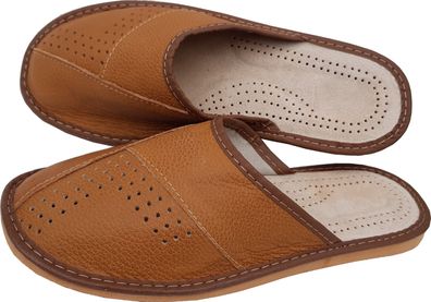 Hausschuhe Latschen Bequeme G.42 - Echt Leder COGNAC