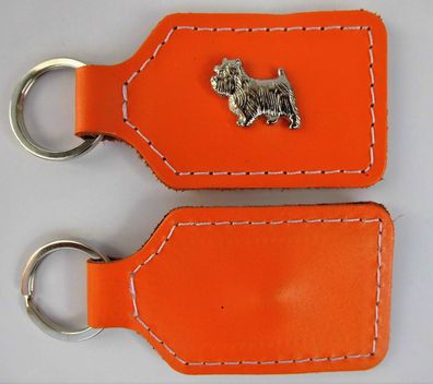 WESTIE - Schlüsselanhänger Metallaplikationen, Echt LEDER - ORANGE