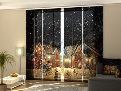 Foto-Schiebegardine Schnee in der Nacht, Flächenvorhang mit Motiv, Fotodruck, auf Maß