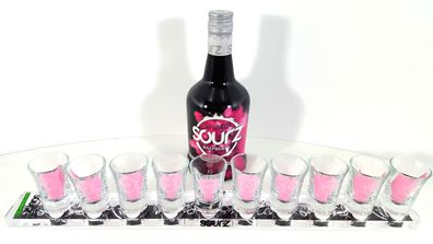 Sourz Raspberry Likör 0,7l 700ml (15% Vol) + 20x Kunststoff Shot- Becher + Shot