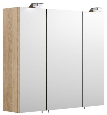 Badezimmer Spiegelschrank 70 cm, LED Beleuchtung, Badspiegel 3 Türen