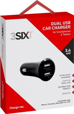 3SIXT Duales USB-KFZ-Ladegerät lädt zwei Geräte über USB-A mit max. 3400mA