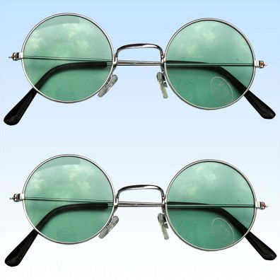 2 x 70er Jahre Hippie Brille Grün Sonnenbrille Flower Power Lennon Vintage