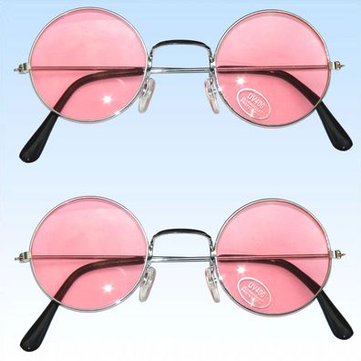 2 x 70er Jahre Hippie Brille Rosa Sonnenbrille Flower Power Lennon Vintage