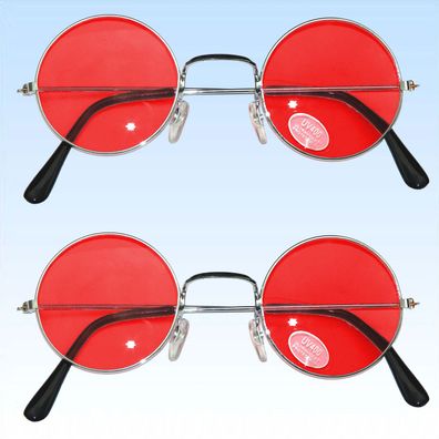 2 x 70er Jahre Hippie Brille Rot Sonnenbrille Flower Power Lennon Vintage