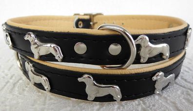 DACKEL Hundehalsband, LEDER, Halsumfang 30-36cm, Schwarz, NEU