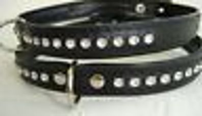 Hundehalsband, Halsband, Halsumfang 22-27 cm, Leder + Strass, Zirkonia Schwarz
