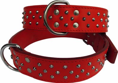 LEDER Halsband - Hundehalsband, Halsumfang 50-60 cm, ROT + NIETEN - sehr stark