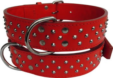 LEDER Halsband - Hundehalsband, Halsumfang 46-54 cm, NIETEN/ Rot - sehr stark 201
