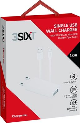 3SIXT Micro-USB Ladeset (5W) mit USB Ladegerät und 1m Micro-USB Kabel