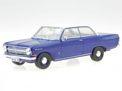 Opel Rekord A 1963-65 blau Dach weiss Modellauto in Vitrine Atlas 1:43
